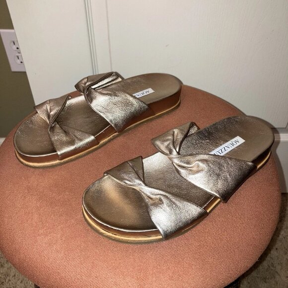 AQUAZZURA Twist Flats SLIDES Sandals ROSE GOLD - Sz 5 (EU 35) ITALY Excellent! - Picture 1 of 14